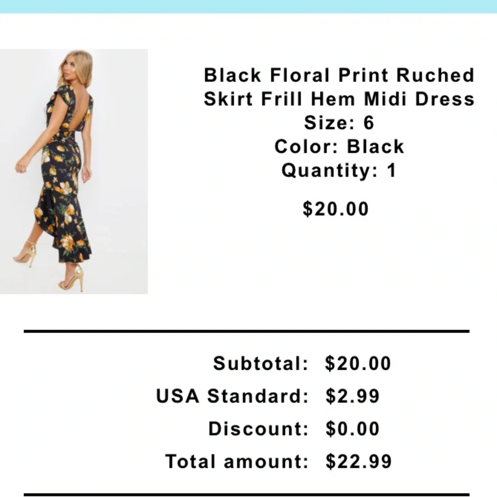 NWT PrettyLittleThing Black Floral Print Ruched Midi - Picture 2 of 5